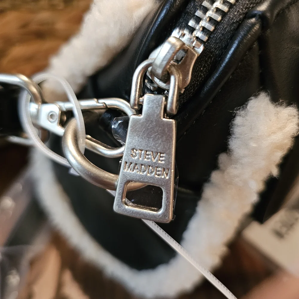 NWT Steve Madden Mini Sherpa & Leather Satchel Crossbody - Picture 6 of 6